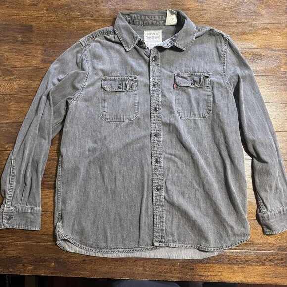 Levi’s Two Horse Gray Button Up Denim Long Sleeve Shirt Snap Button Western - Picture 1 of 14